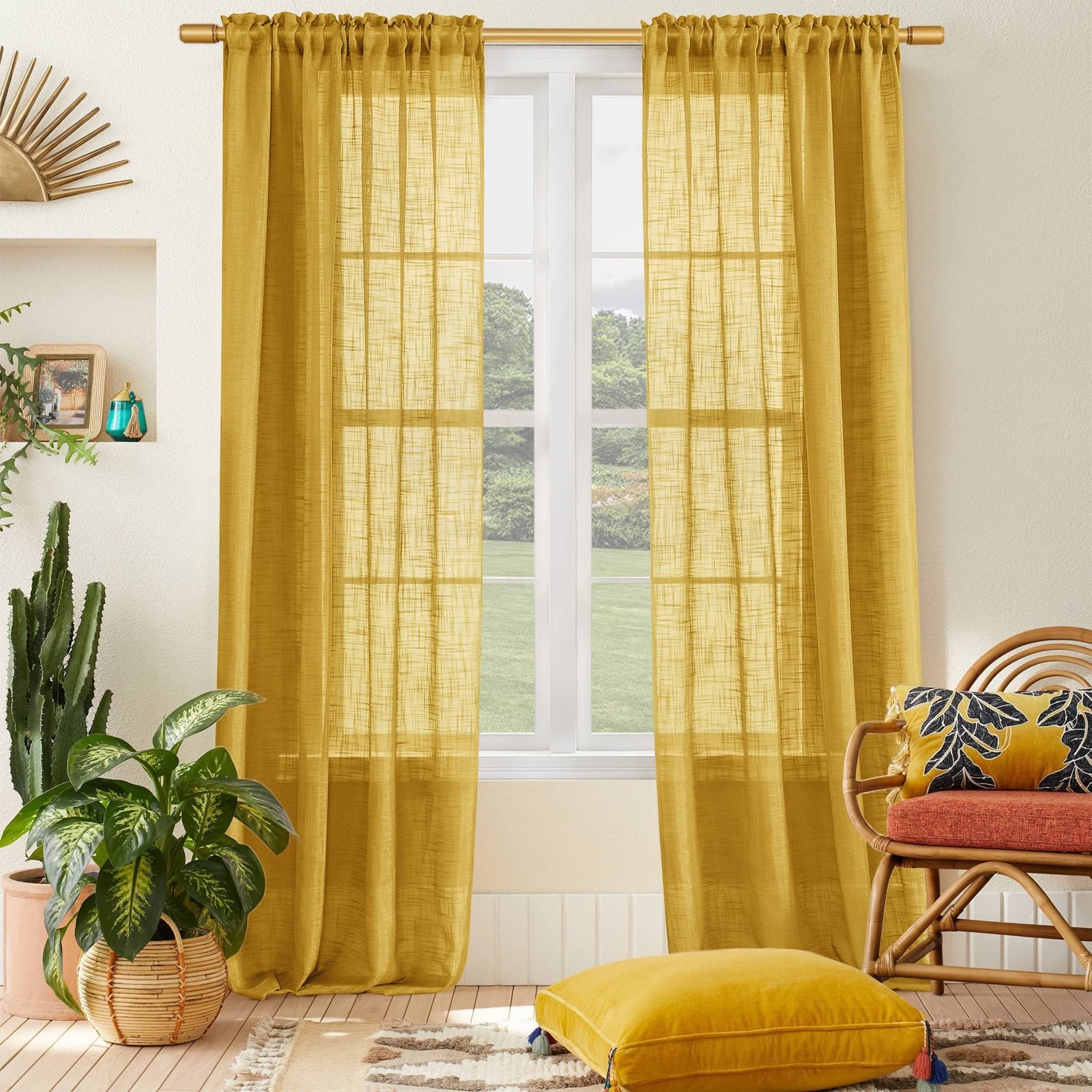 96 Inch Long Retro Curtains Drapes for Living Room 2 Panel Set,Mid Century Mo…