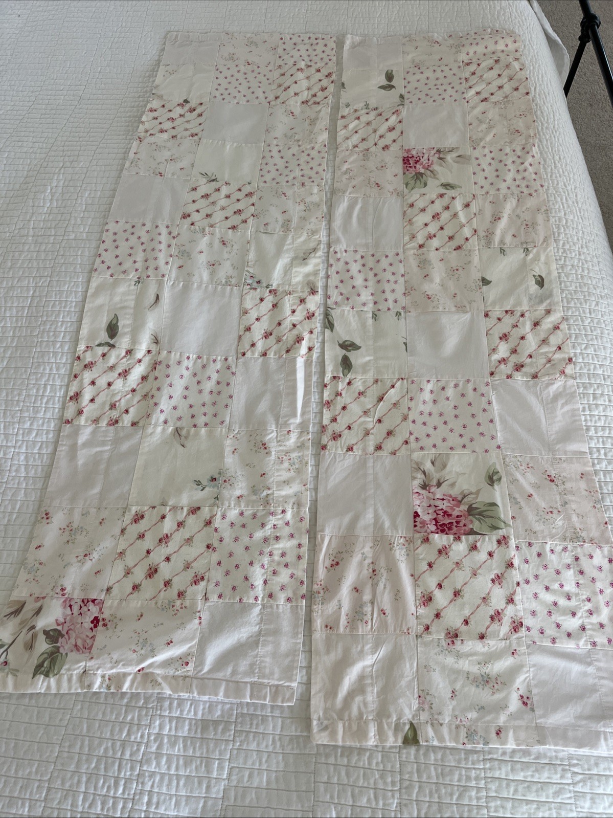 2 SIMPLY SHABBY CHIC Vintage Pink Curtain Valances 14×53” Patchwork Set