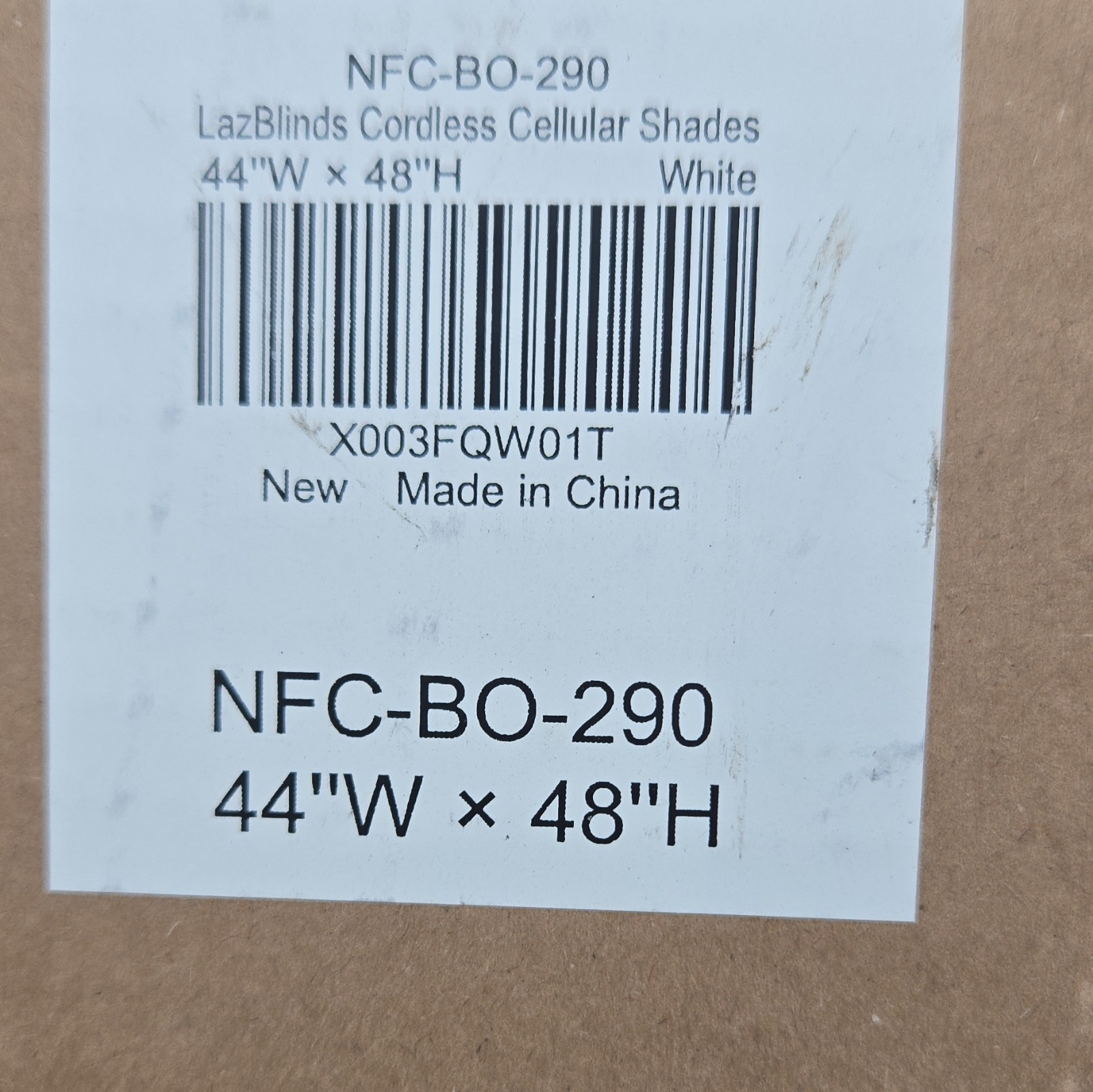 White Roller Shade 44wx 48h in Blackout Cordless Plastic Window Frame Mounted
