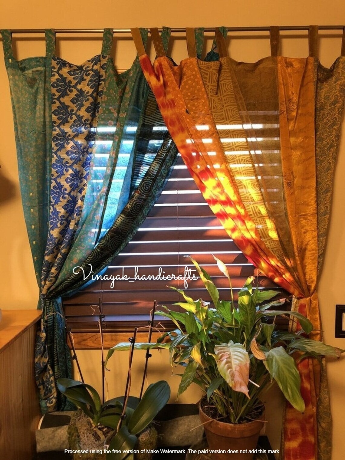 10 Pcs Indian Sari Patchwork Curtain Drape Window Decor Multi Silk BOHO Curtain