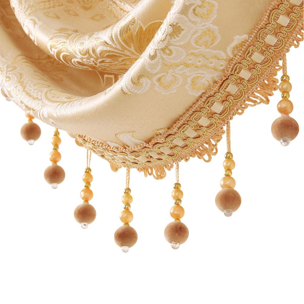 ELKCA Golden Jacquard Swag Waterfall Valance Luxury Curtain Valance for Living R