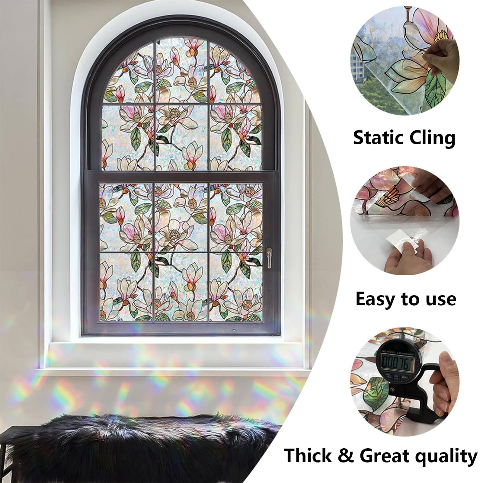 Bectosy Window Privacy Film Stained Glass 17.5″ x 78.7″, Magnolia