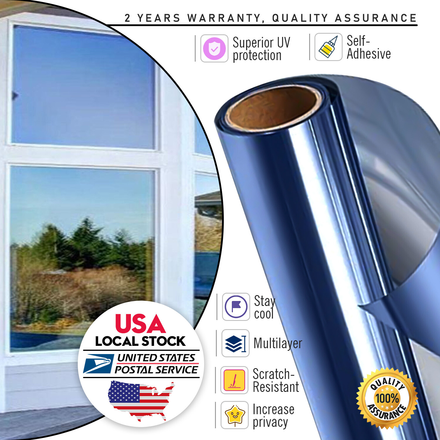 Privacy Blue Window Film waterproof Self-Adhesive Glass Coverings Sticker