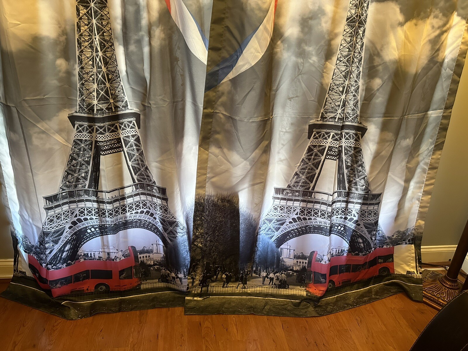 Paris Eiffel Tower Shower | Window Curtains Nylon Thick Fabric Complete Pair