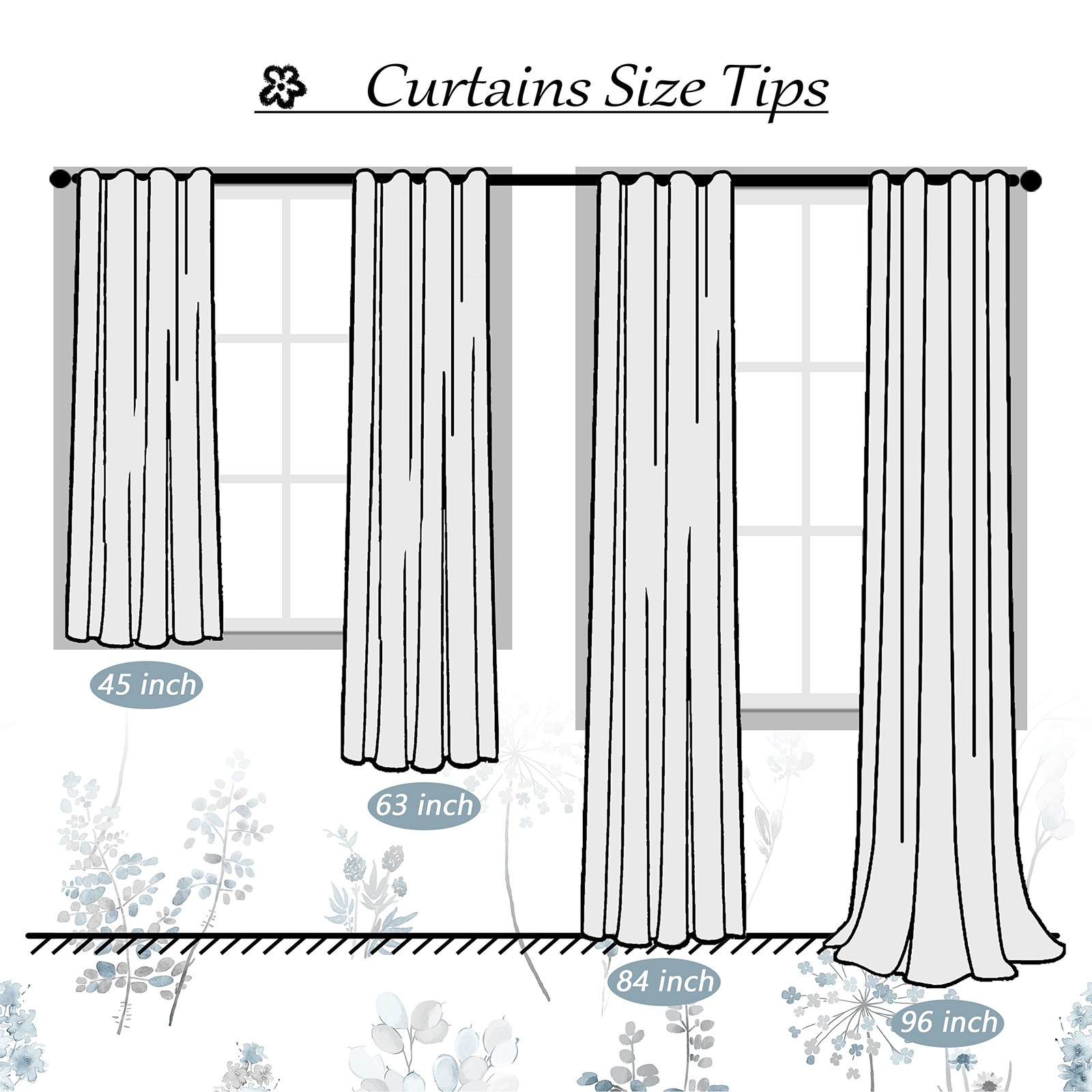 Light Blue Curtains 45 Inch Length for Bathroom Small Window,Print Watercolor…