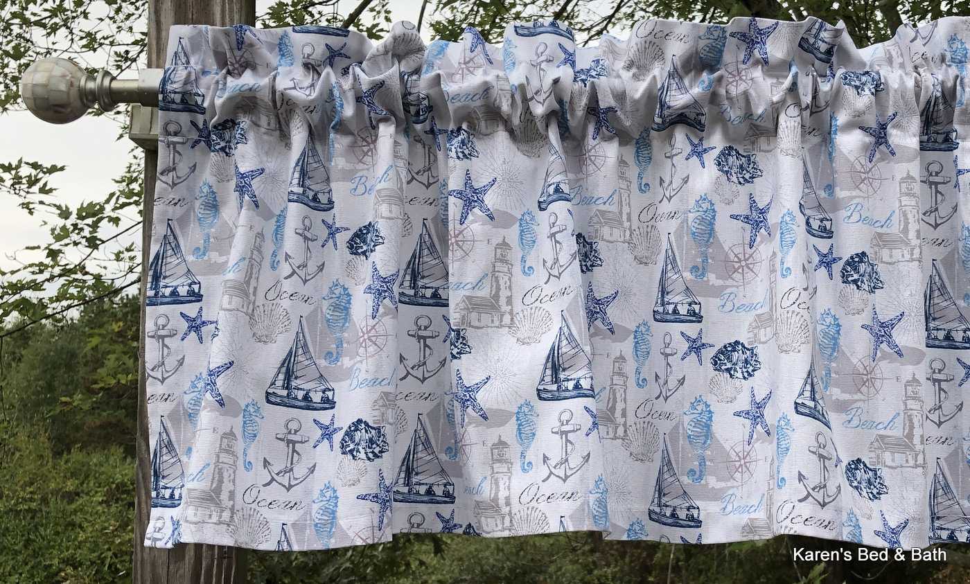Nautical Lighthouse Sailboat Valance Boat Seahorse Coastal Beach Curtain D2/3