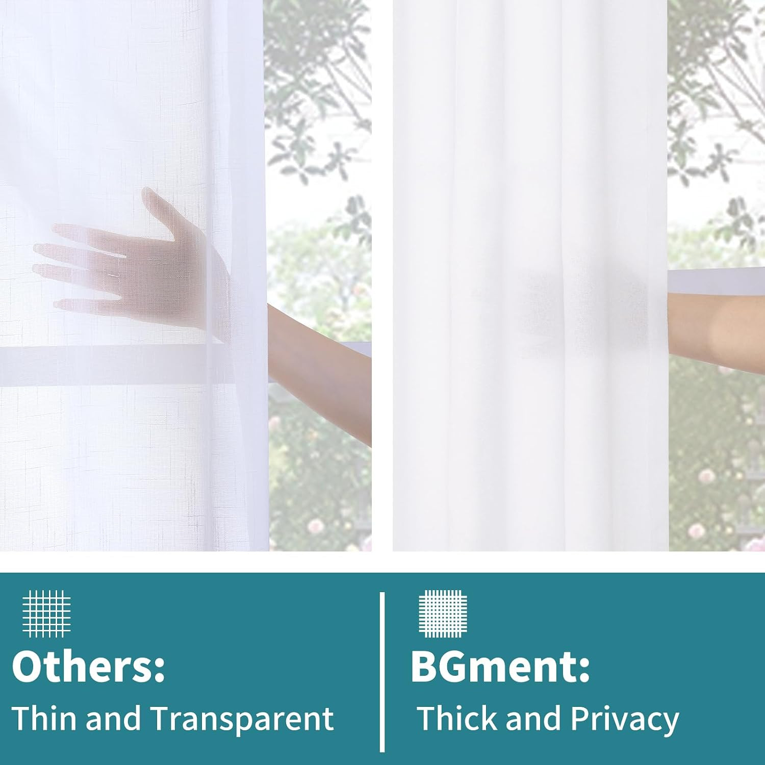 Bgment White Linen Kitchen Curtains 40 Inch Length for Short Windows, Semi Sheer