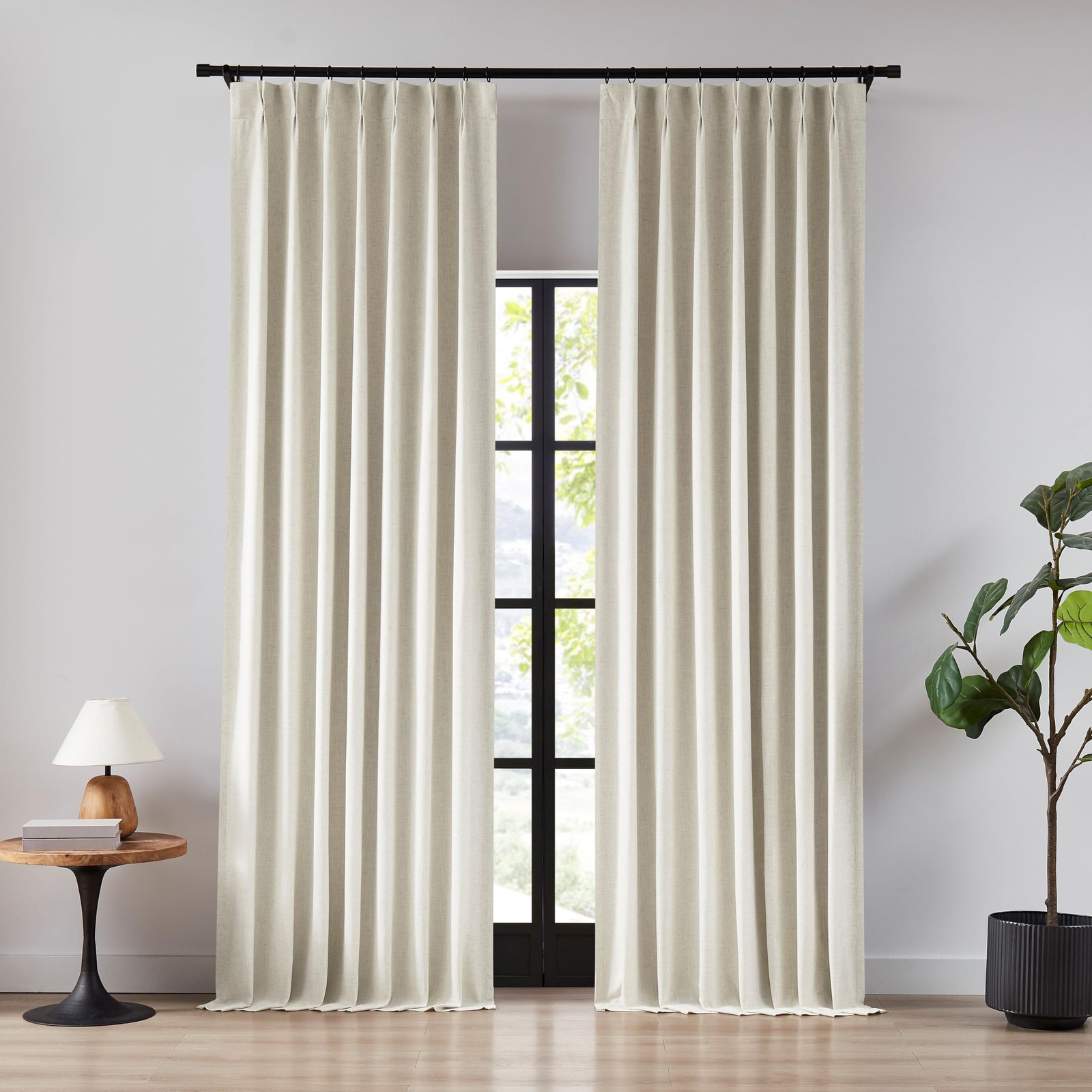 Hillcrest 72″ Linen Blend Full Blackout Pinch Pleat Curtains 2 Panels Natural