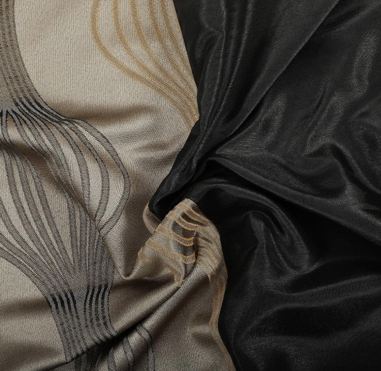 Black Gold Color Block Window Curtains 37Wx84L (Pack of 2) Black & Gold