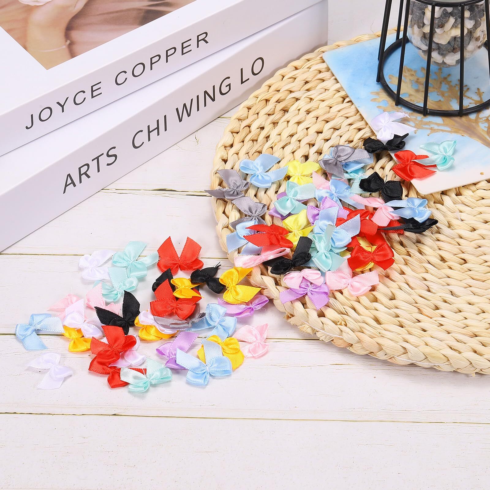120PCS Mini Ribbon Bows 1″ Satin Fabric Bows for DIY Crafts Sewing Pink