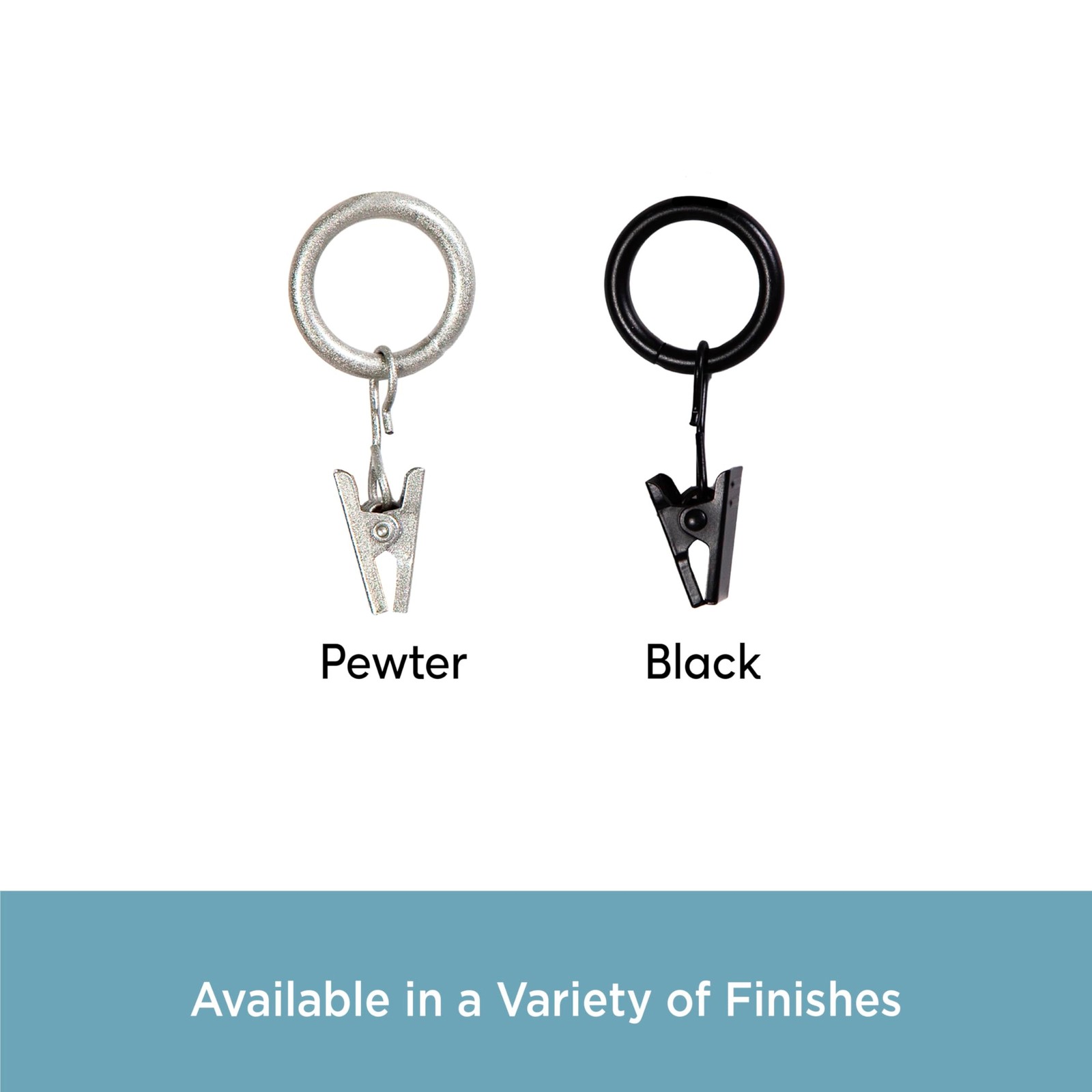 Kenney Petit Window Curtain Clip Rings, 14-Pack, Black