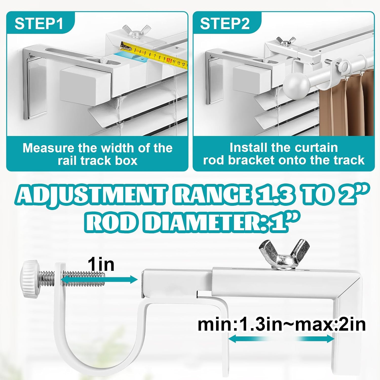 4 Pack Adjustable Curtain Rod Bracket Attachment for outside Mounted Blinds,Fit