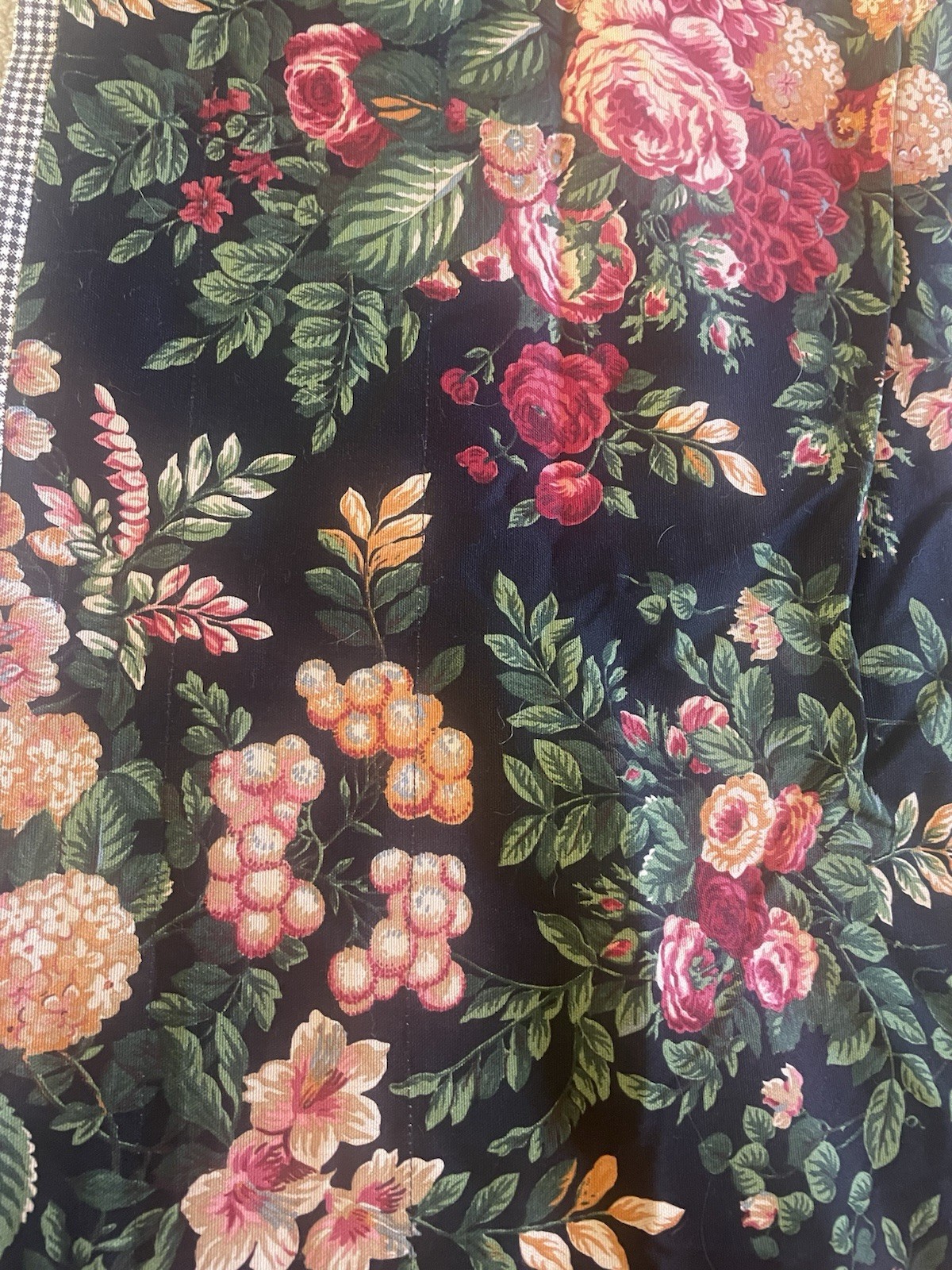 Custom made w Ralph Lauren Cabbage Roses Floral & Check Window Valance 208×17