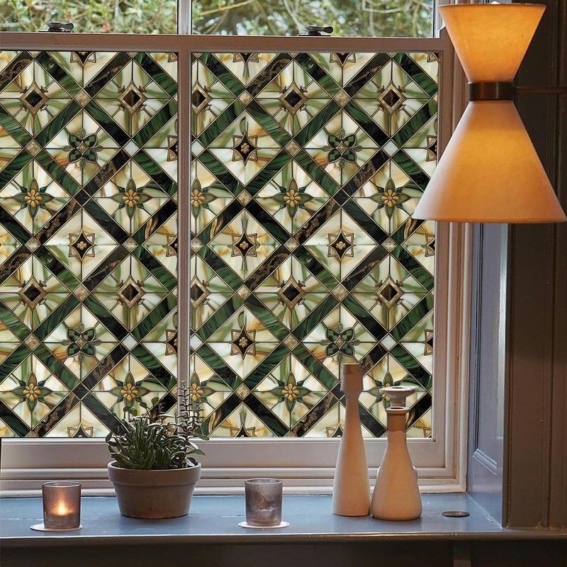 Privacy Window Film Static Cling Stained Glass Durable Reusable PVC Window Décor