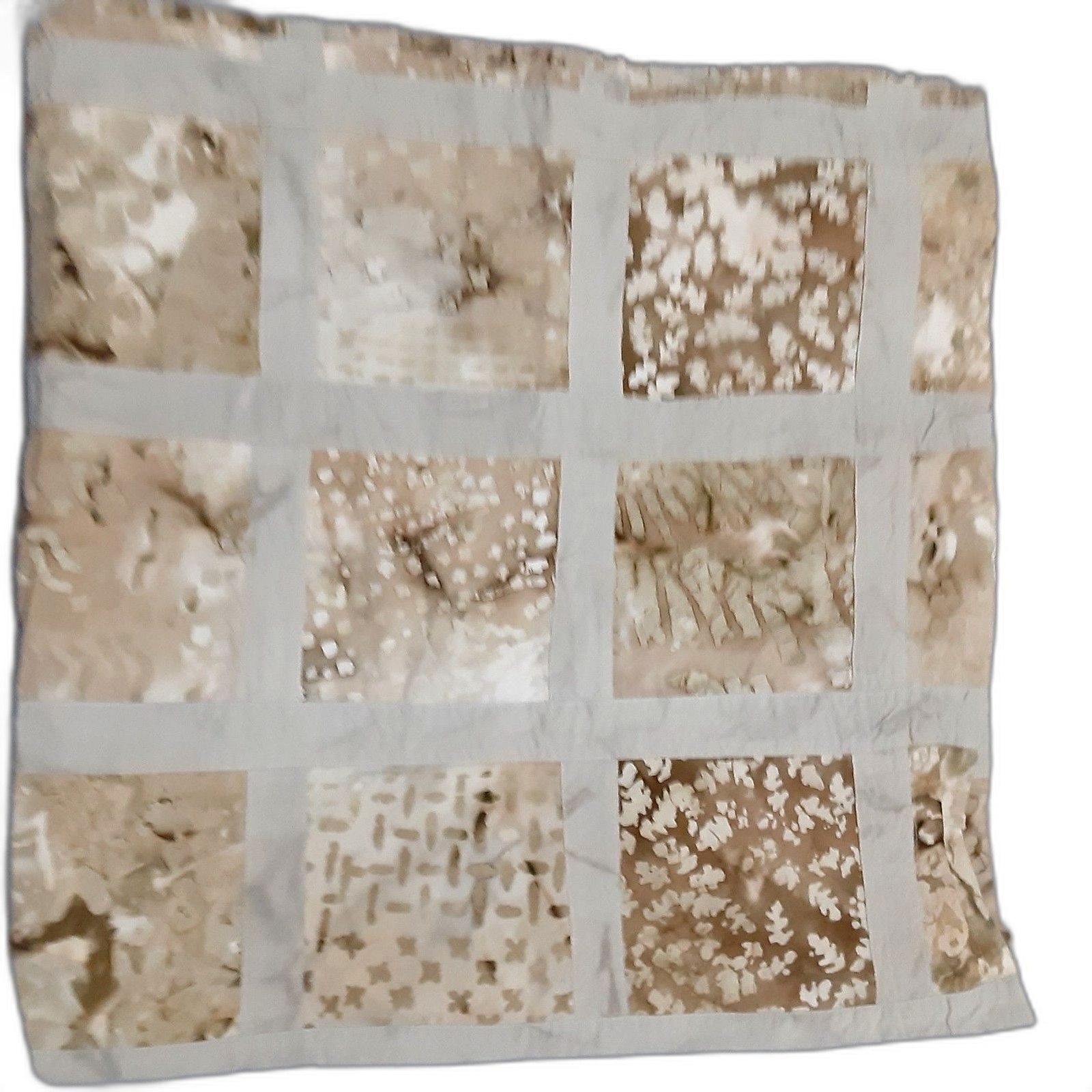 Single 38″X38″ patchwork batik fabric taupe cream brown curtain panel