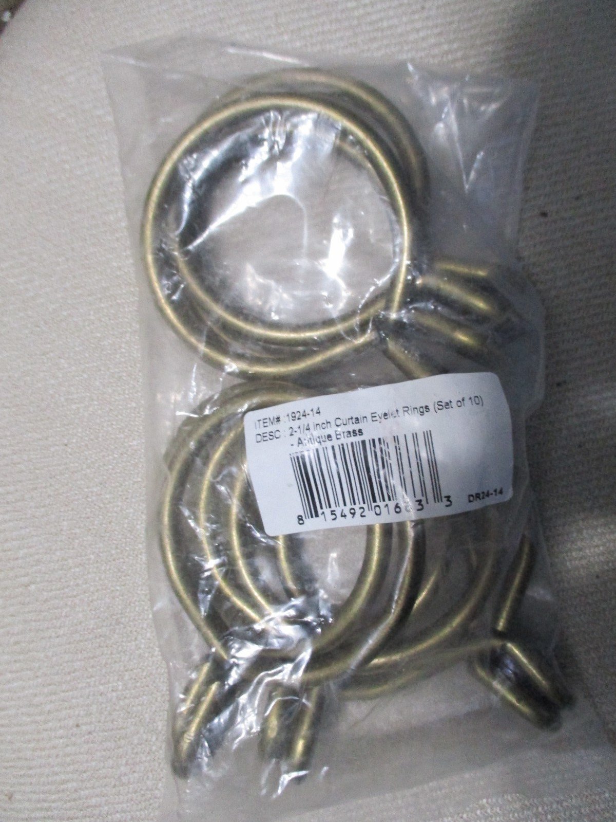 2-1/4″ Antique Brass Curtain Rings with Eyelets for Curtain Rods (Set of 10) NEW
