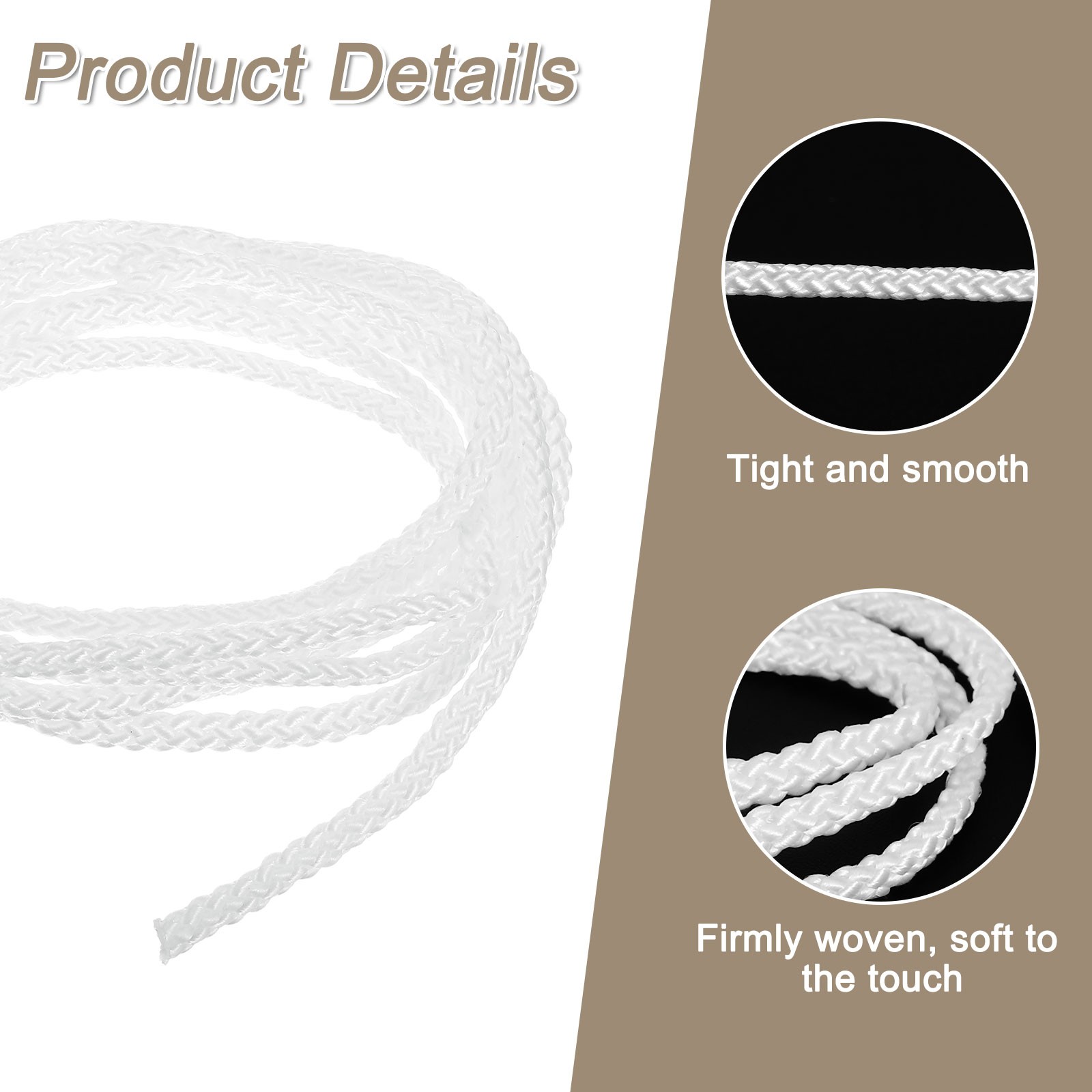 3Pcs Cord Loop for Window Shades, 3mm 4Ft Window Blind Looped String, White