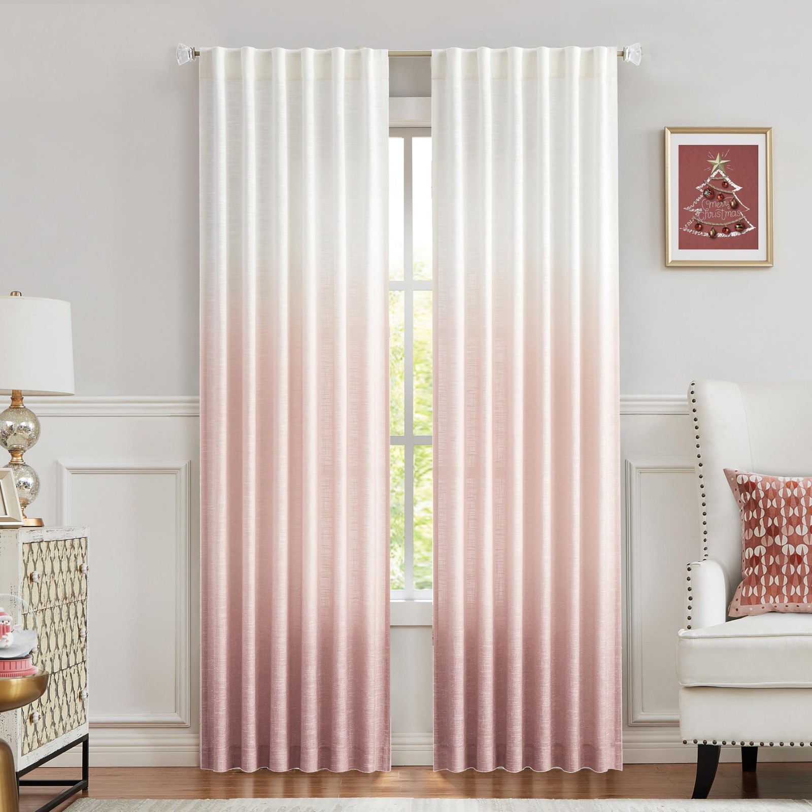 Ombre Window Curtain Panel Linen Gradient Print on Rayon Blend Fabric Backtab…