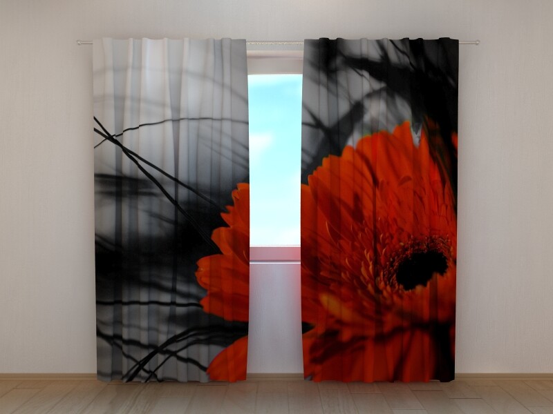 3D Curtain Printed Red and Black white gerbera flower Wellmira Made to Measure