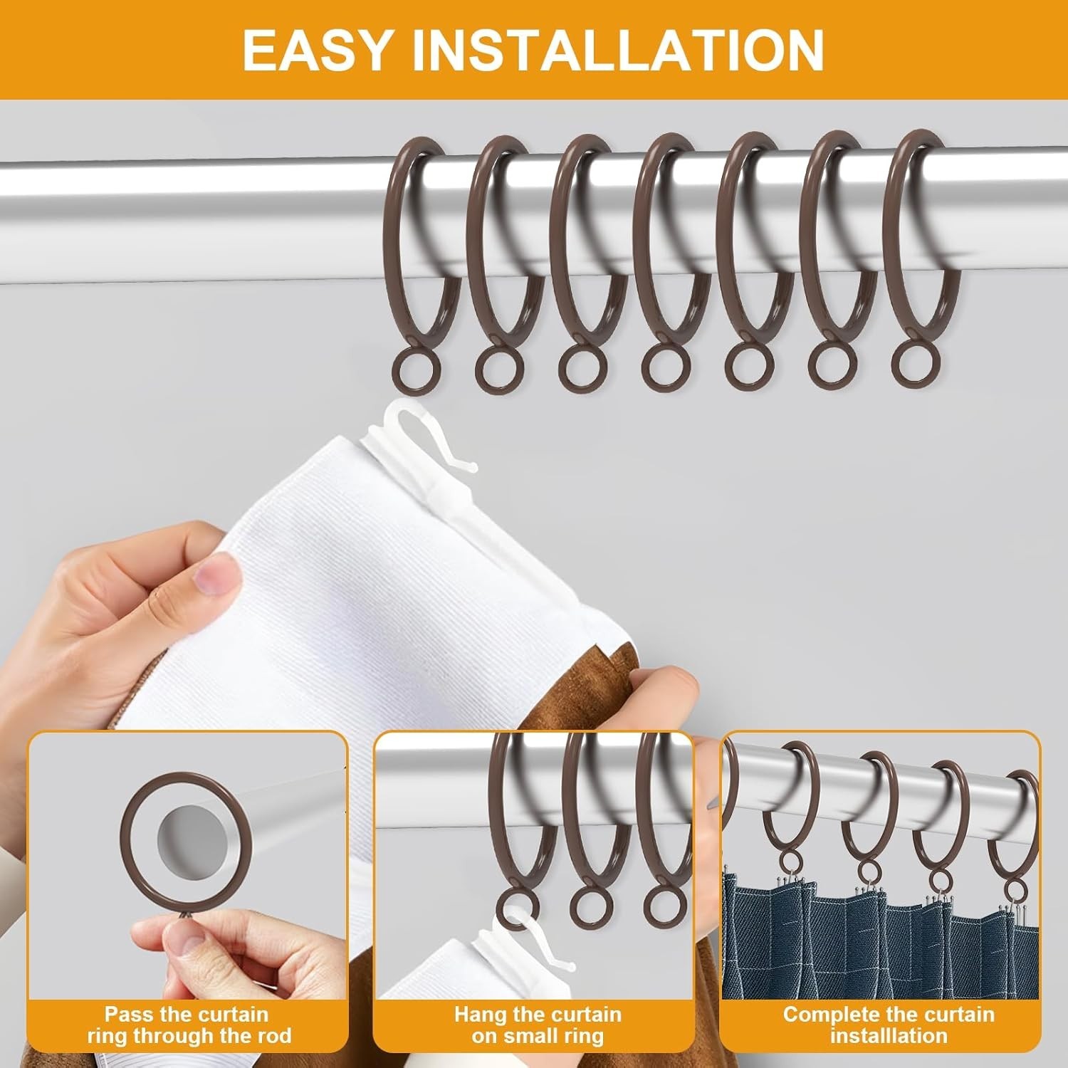 42 PCS Curtain Rings, 1.5 Inch Cocoa Tone Metal Curtain Drape Sliding Eyelet …