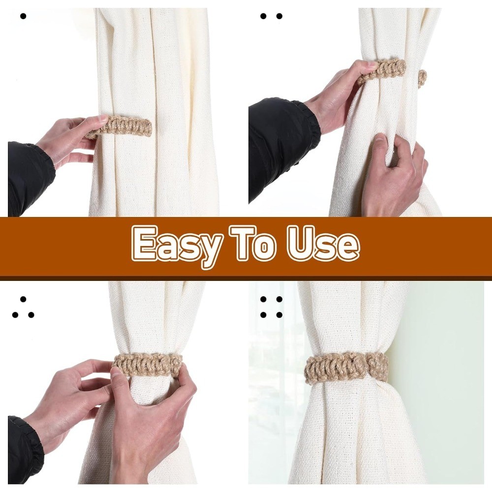 Braided Curtain Tiebacks Boho Elegant Rustic Drape Holdbacks Tie Backs Set