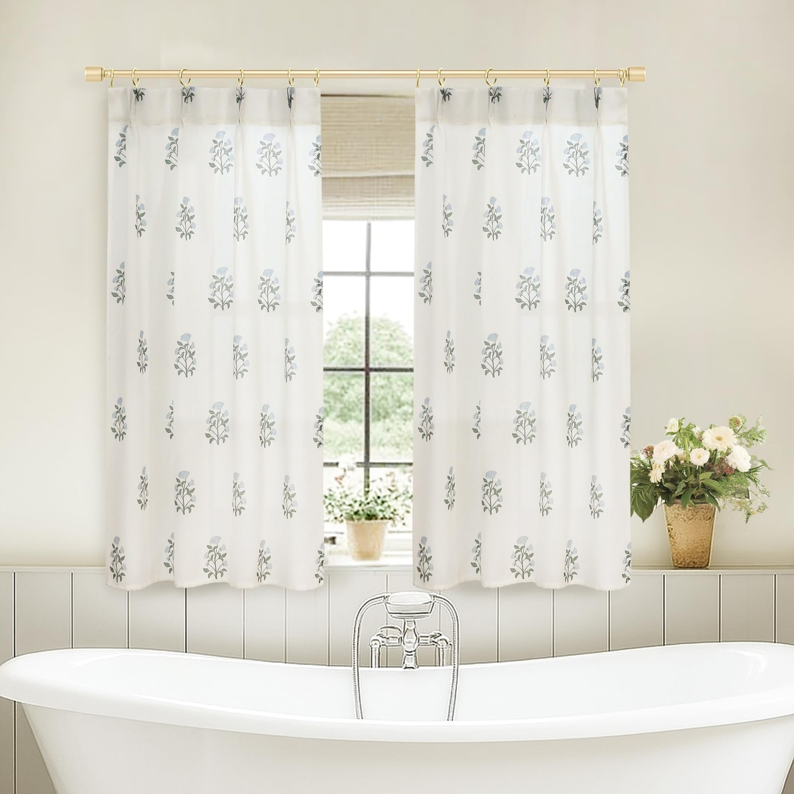 Bathroom Curtains Window,Short Curtain for Windows,Modern Farmhouse Boho Flor…