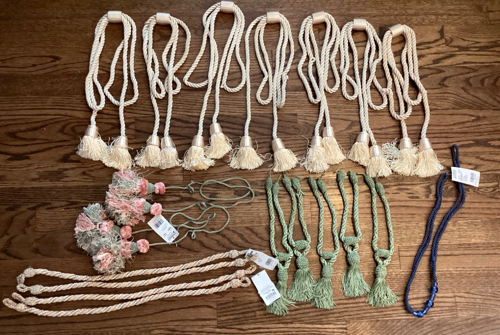 Lot of 19 Different Drapery Tie Backs ~ Tassels ~ Beads ~ Large to Small ~