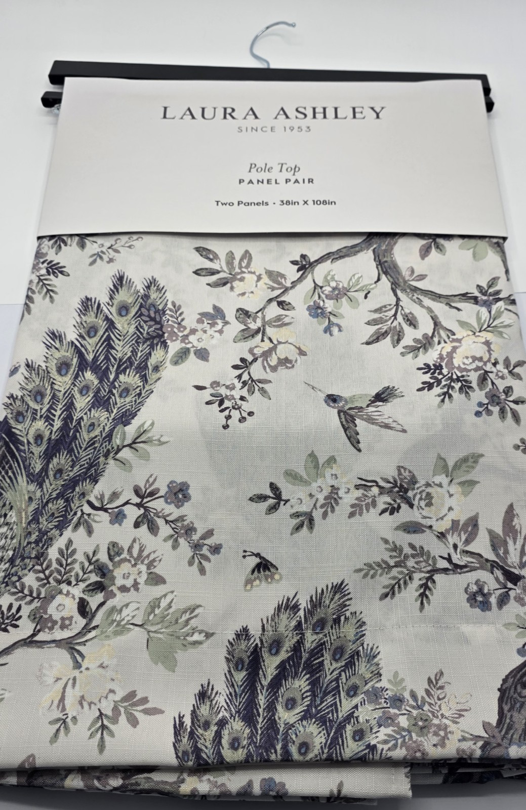 Laura Ashley Set 4 Blue Peacock Toile Curtains 38×108 Floral Drapes Panels