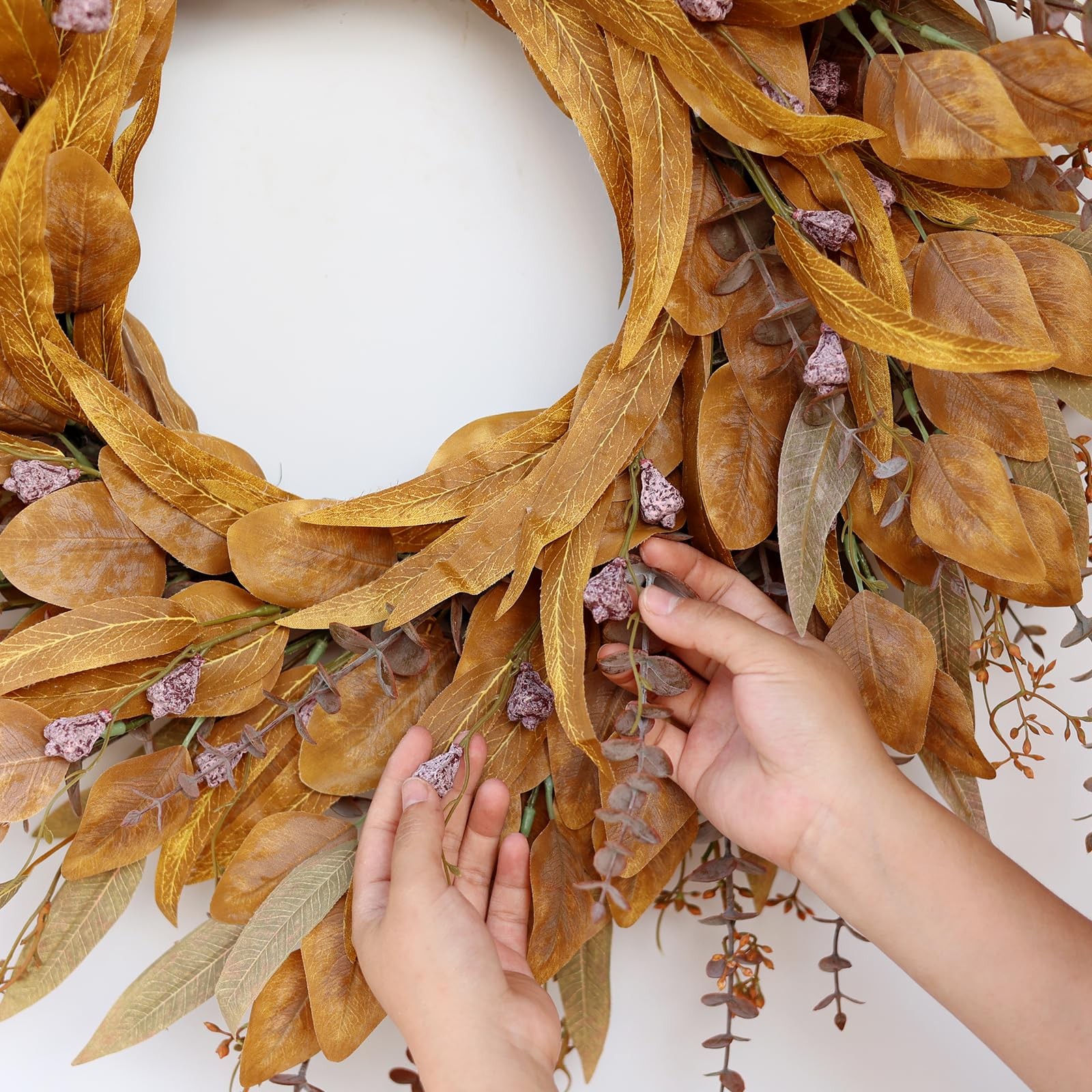 26” Eucalyptus Wreath for Front Door – Autumn Large Artificial 26 IN, Orange