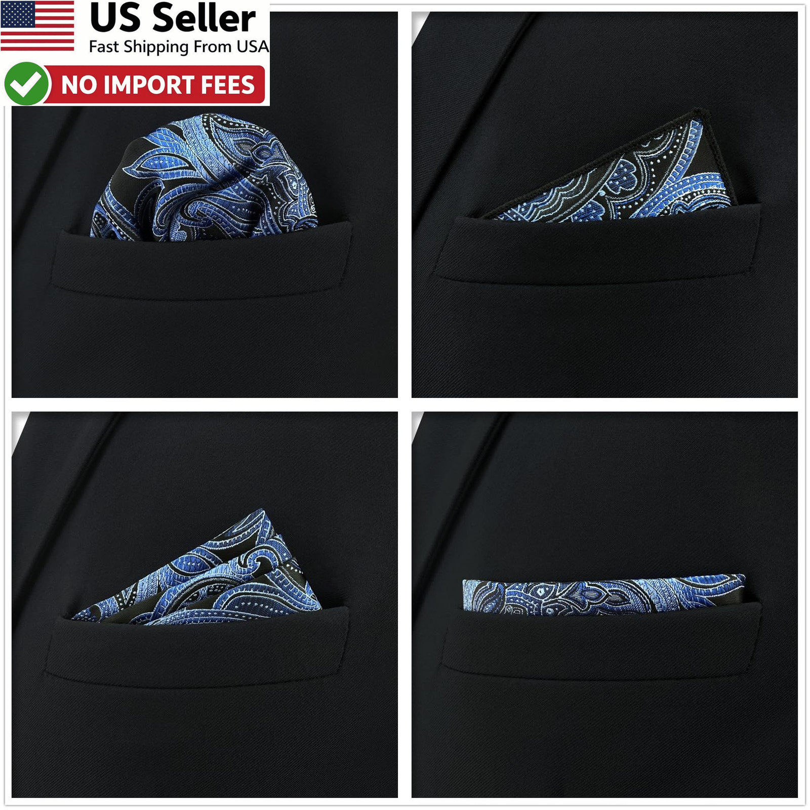 SHLAX&WING Assorted 5 Pieces Mens Silk Pocket Squares Handkerchiefs Set Lot