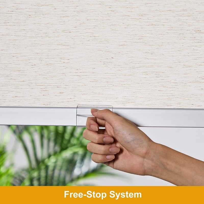Free-Stop Cordless Roller Shades for Windows (Cream 23″W x 72″H) Natural Woven F