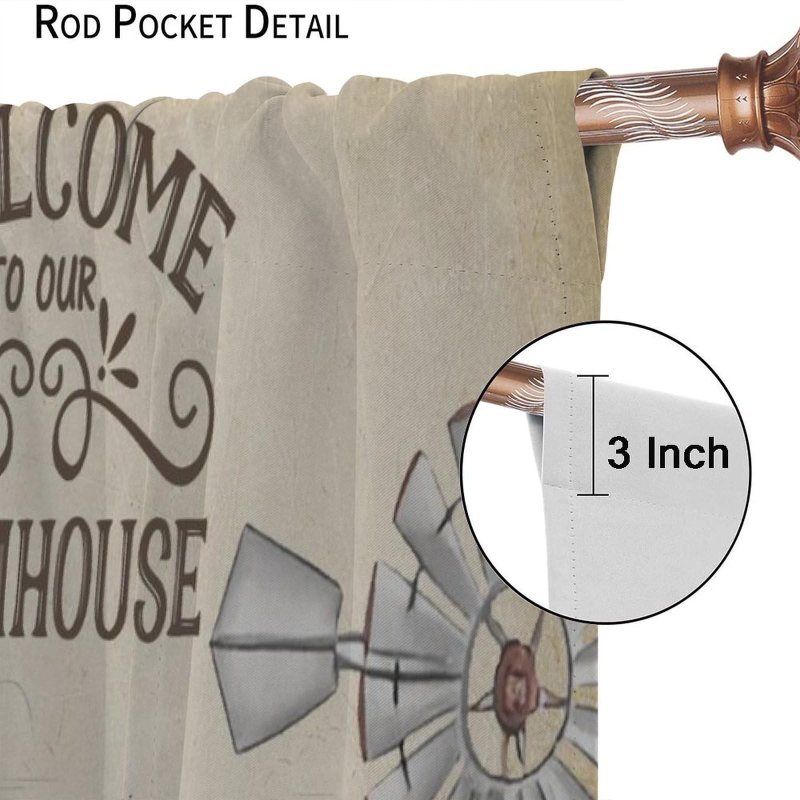 Rustic Farm Curtains, Vintage Farmhouse Cow Barn Windmill Checked Pattern Pri…