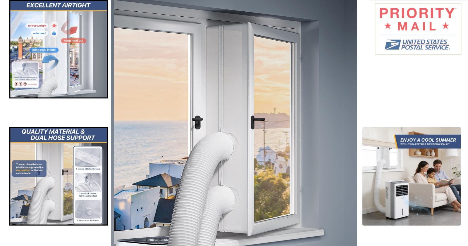 High-Density Fabric Portable AC Window Seal Kit 400cm Easy Install with Zip Ties