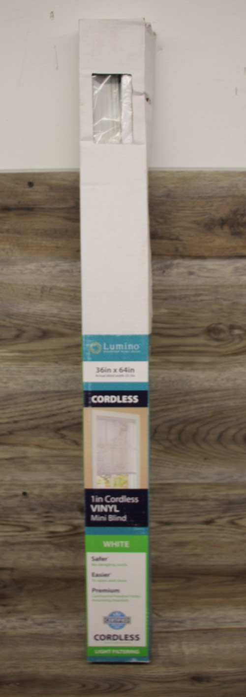 NEW Lumino Cordless Light Filtering Vinyl Mini Blind 36″ x 64″ White #7901943