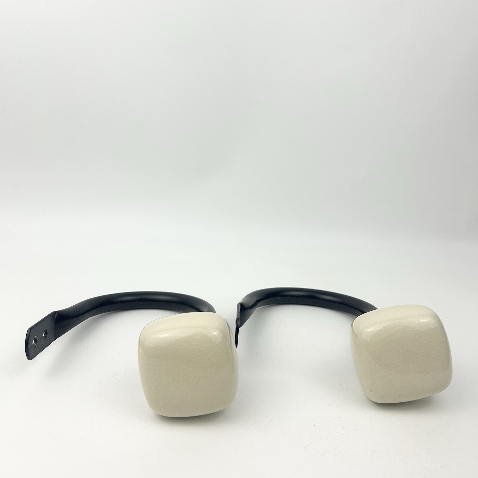 2 Black and Cream Ceramic Square Geometric Knob Curtain Holdbacks #2