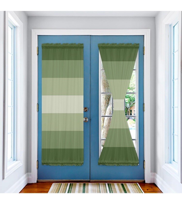 French Door Curtains Minimalist Green Gradient Stripe Privacy Set Of 2 25×72