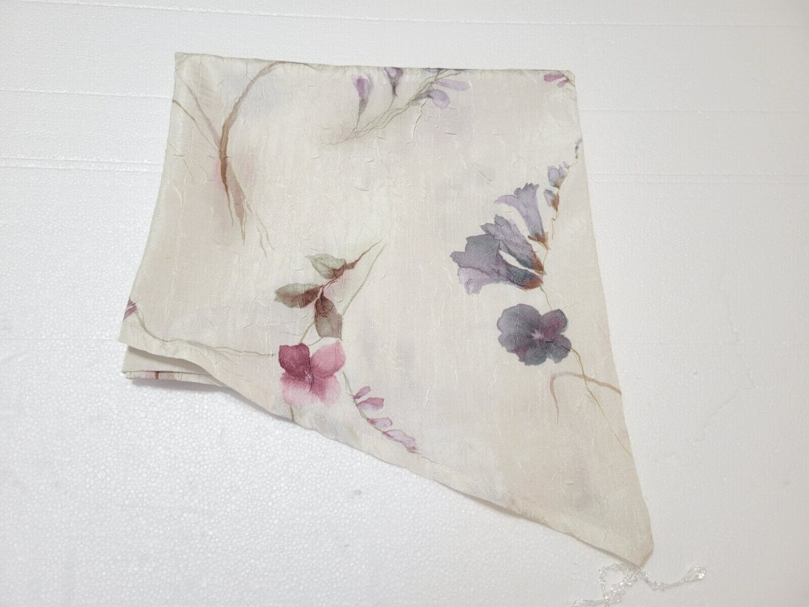Window Valence Curtain Topper Pink Purple Floral Crinkle Polyester Beads