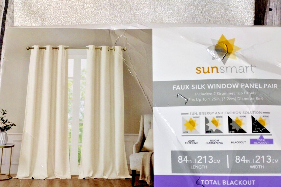 Sunsmart Total Blackout Leighton, Panel Pair, Faux Silk, Panels Pair Grommet NEW