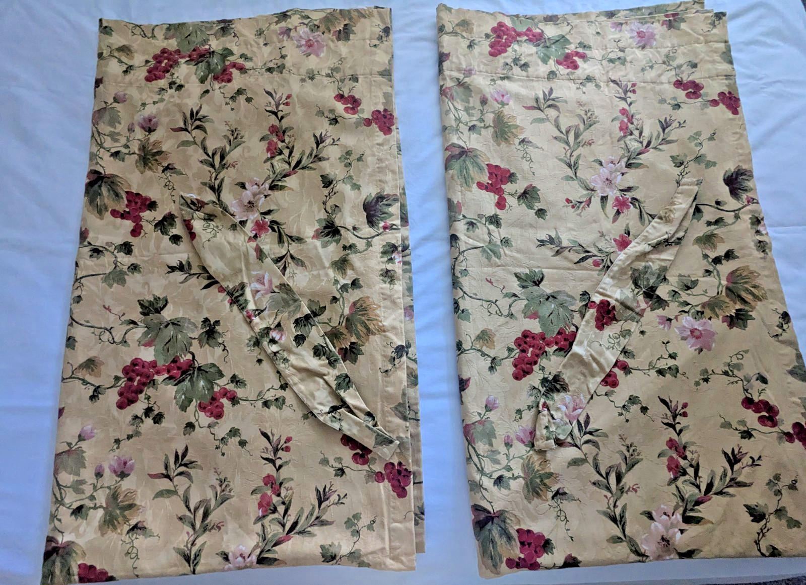 Vintage Waverly Lined Curtains Antique Gold CHIANTI Grapes Panels Tiebacks 82×48