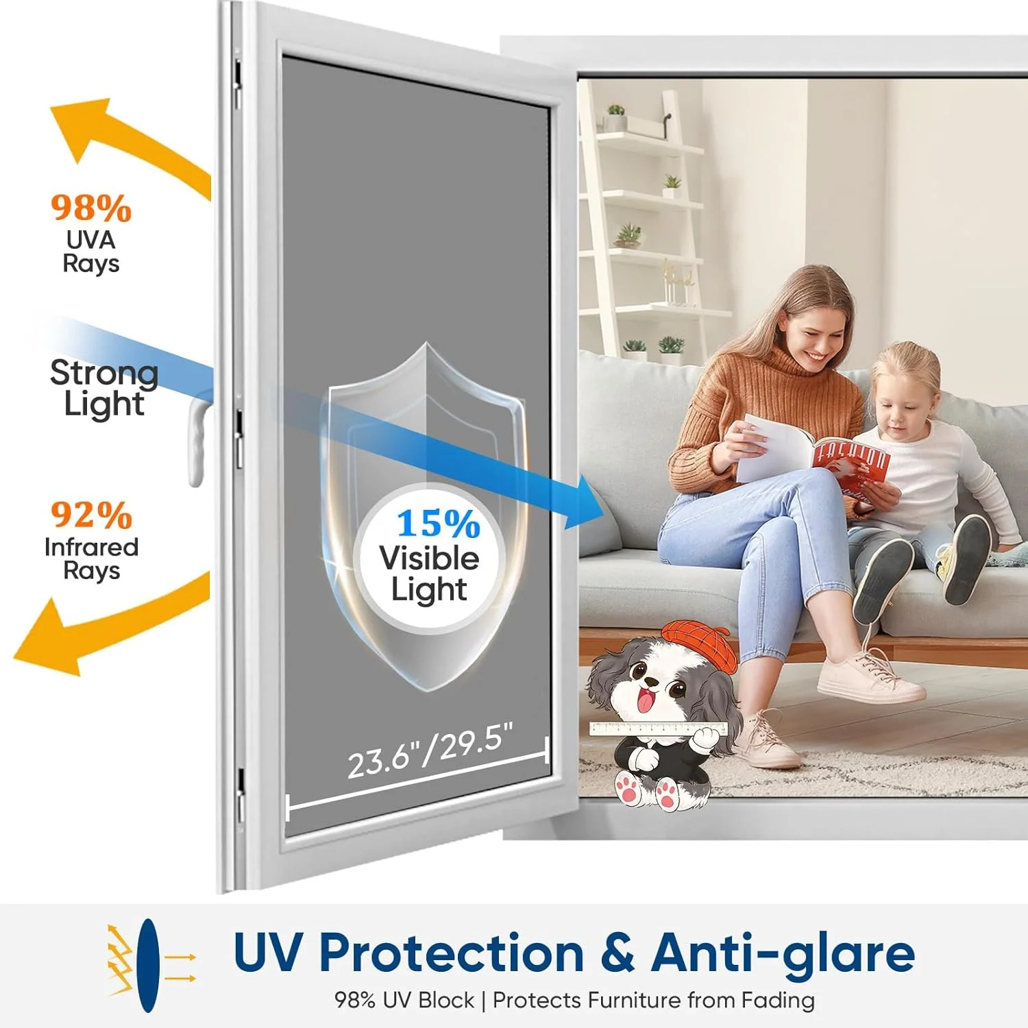 SUNBABY Window Tint for Home, One Way Privacy Film Heat & UV Blocking, Static Cl