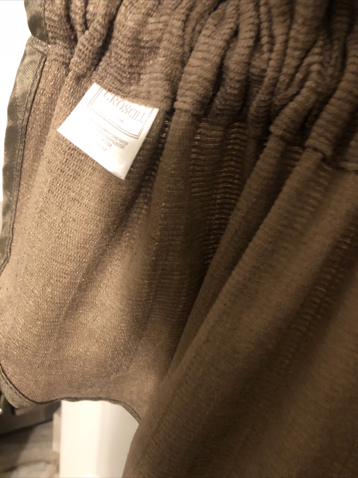2 CROSCILL CRUSHED CHENILLE ASCOT VALANCES TASSEL TAUPE TAN 40″X25″