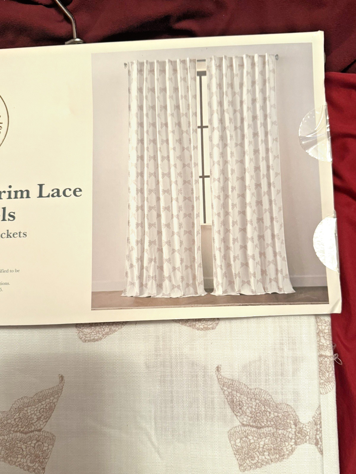 MOSS & WILLOW SET 2 50″ X 96″ WHITE PINK BOW LACE TRIM COTTAGE STYLE