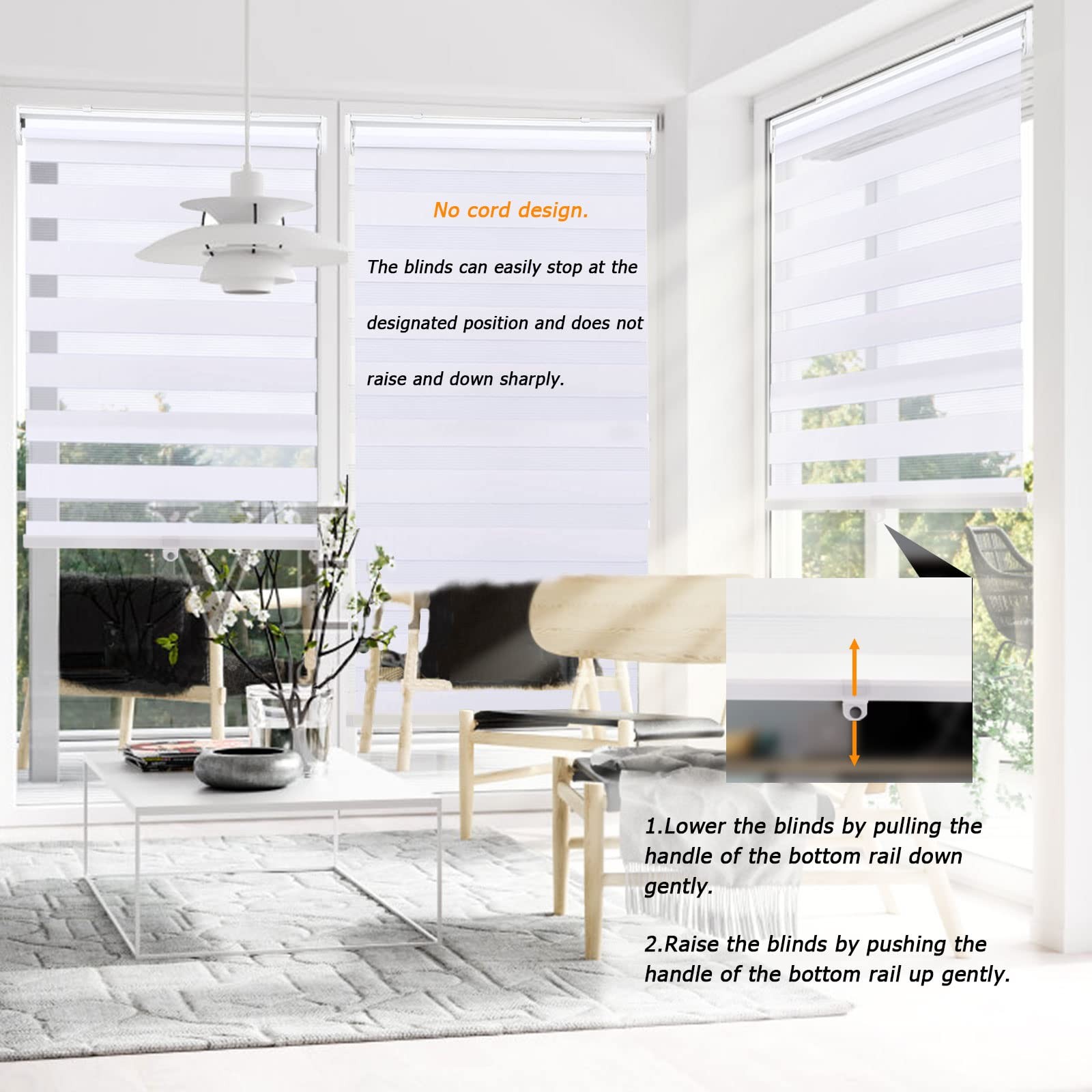 Tinfonbly Cordless Zebra Blinds Roller Window Shadesdual Layer Sheer Day And