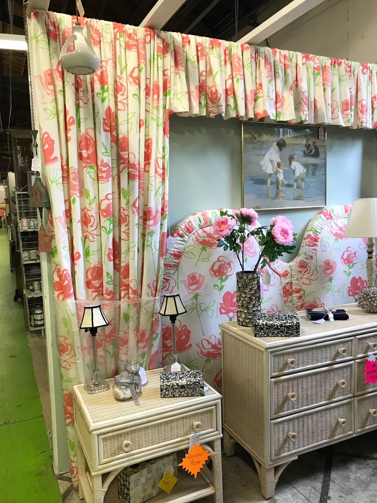 CUSTOM WATERFALL VALANCE & SIDE PANEL CURTAINS 10’WX8’H-“DOROTHY DRAPER”