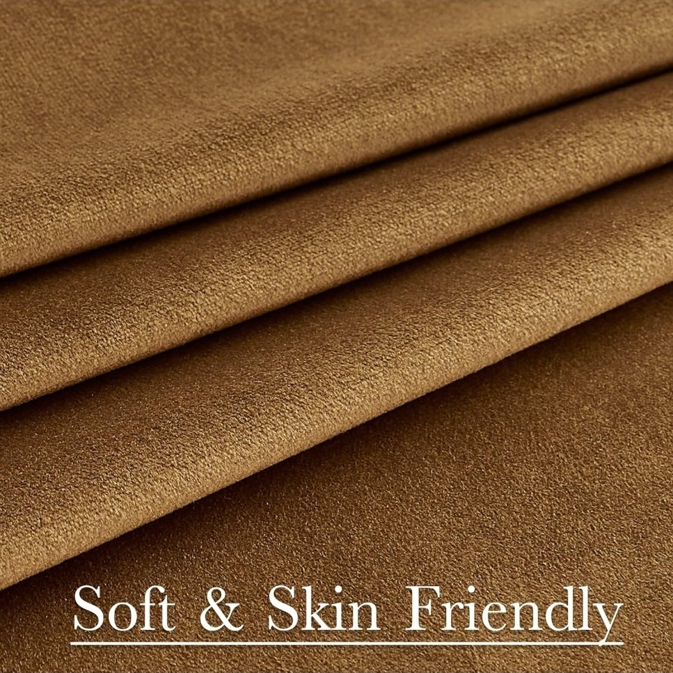 Gold Brown Blackout Velvet Curtains 96 Inches Long Thermal Insulated Room Darken