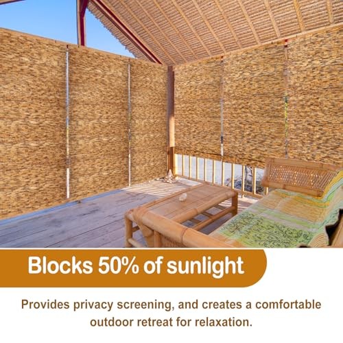 4 Pcs Bamboo Shades Outdoor Reed Roll Up Blinds 48″ W x 72″ H Blackout Sunshade