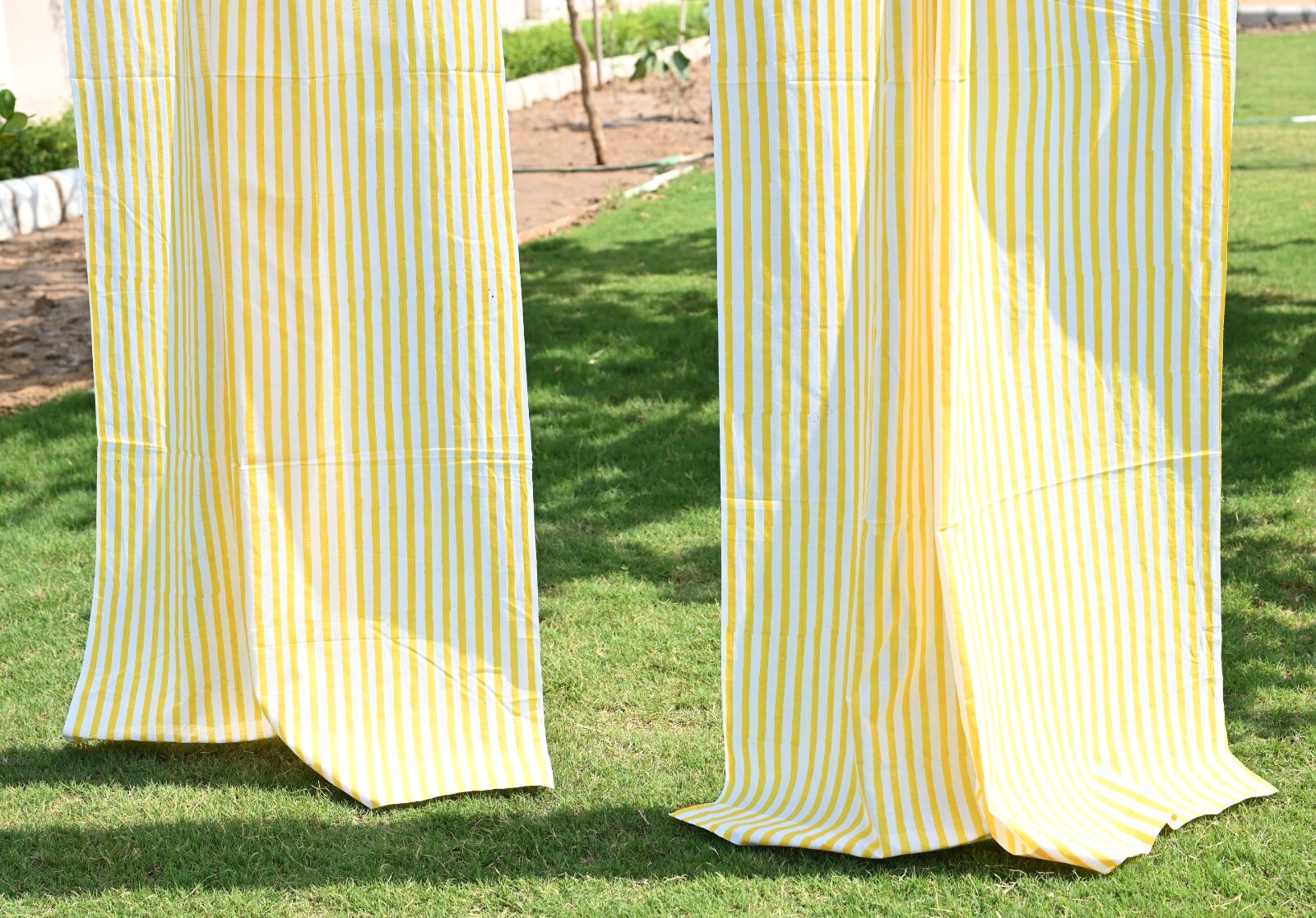 Yellow Striped block Print Curtain Panels Set of 2 Indian Cotton window Curtains