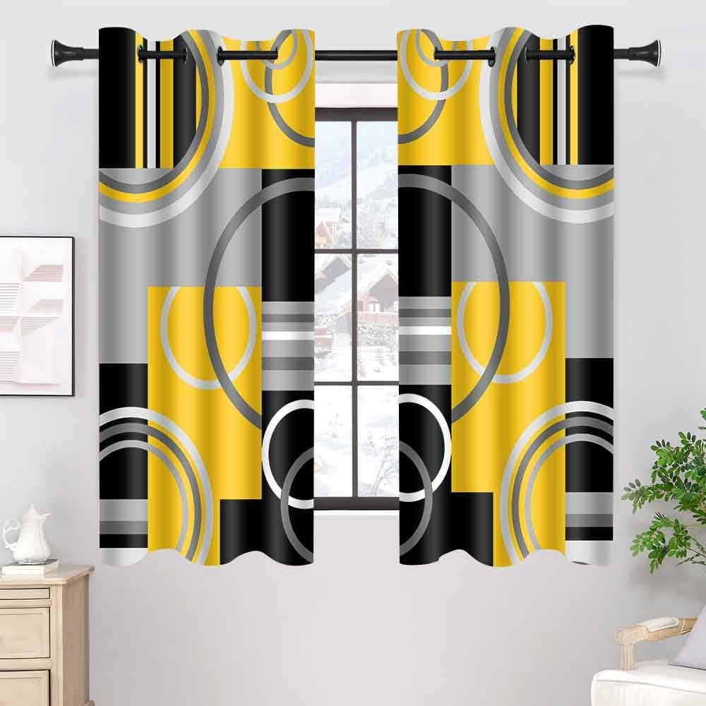 Yellow Gray Geometric Blackout Curtains for Bedroom, White Gray Modern Abstract