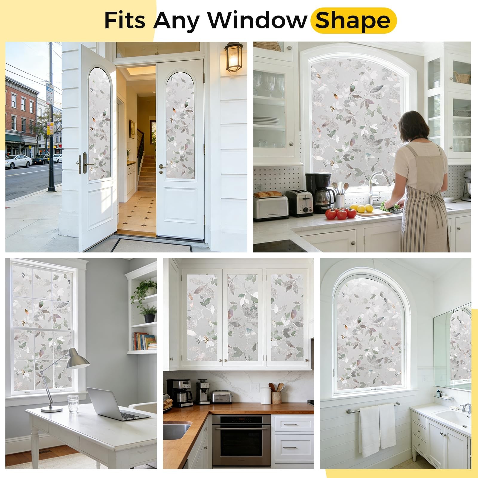 Privacy window film for entry and bathroom doors, opaque static cling sticker
