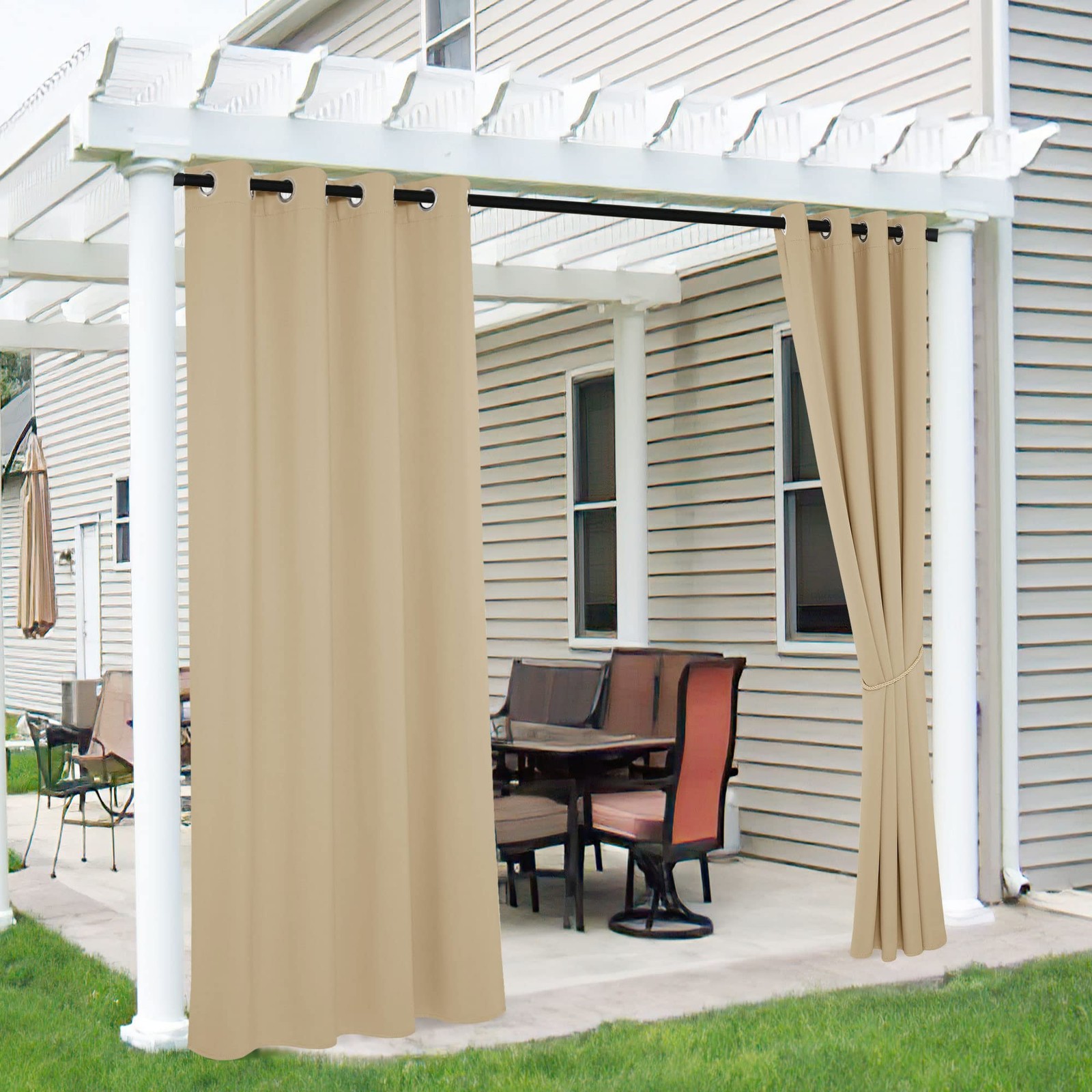 2 Panels Outdoor Curtains for Patio – Waterproof Blackout Curtains & Drapes W…
